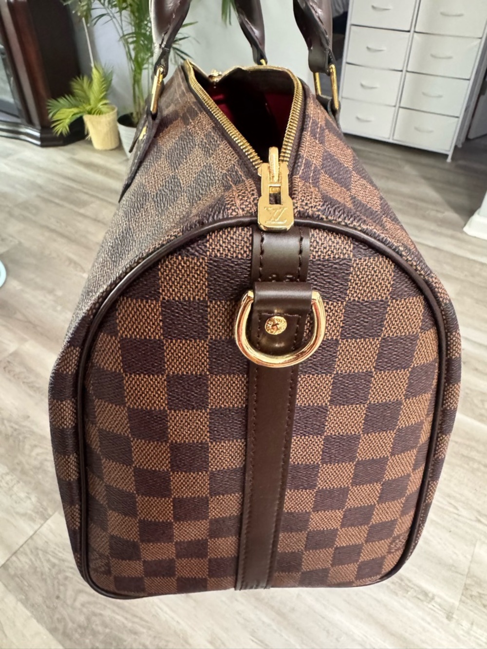 Bag Brown Satchel with Red Interior and Gold Hardware - Picture 8 of 10